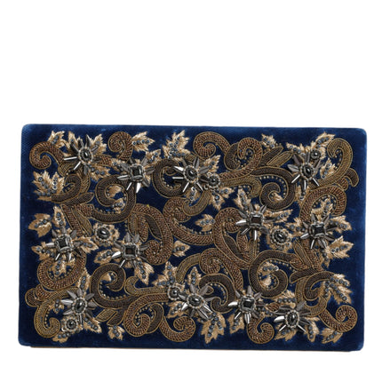 Blue Velvet Gold Frame Clutch Evening Party Purse Bag