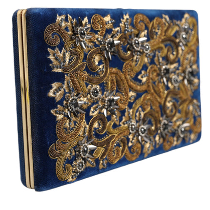 Blue Velvet Gold Frame Clutch Evening Party Purse Bag