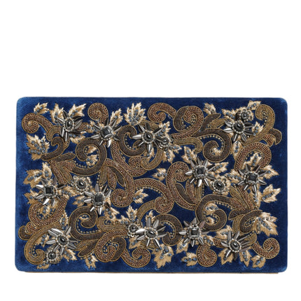 Blue Velvet Gold Frame Clutch Evening Party Purse Bag