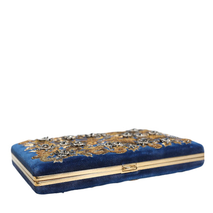 Blue Velvet Gold Frame Clutch Evening Party Purse Bag