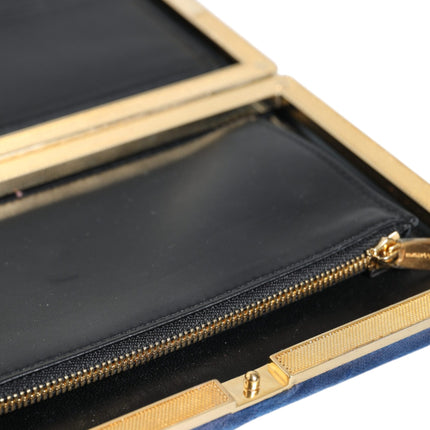 Blue Velvet Gold Frame Clutch Evening Party Purse Bag