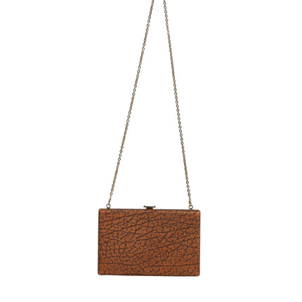 Brown Leather Gold Frame Clutch Mini Crossbody Bag