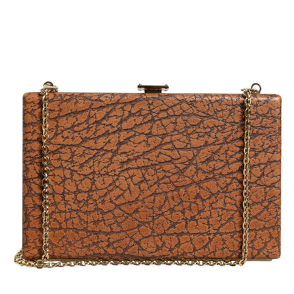 Brown Leather Gold Frame Clutch Mini Crossbody Bag