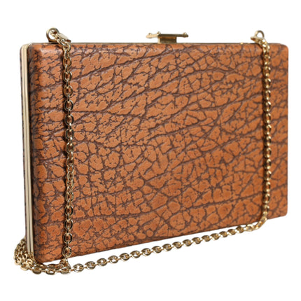 Brown Leather Gold Frame Clutch Mini Crossbody Bag