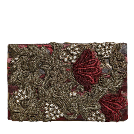 Maroon Gold Floral Jacquard Gold Frame Clutch Evening Purse Bag