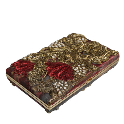 Maroon Gold Floral Jacquard Gold Frame Clutch Evening Purse Bag