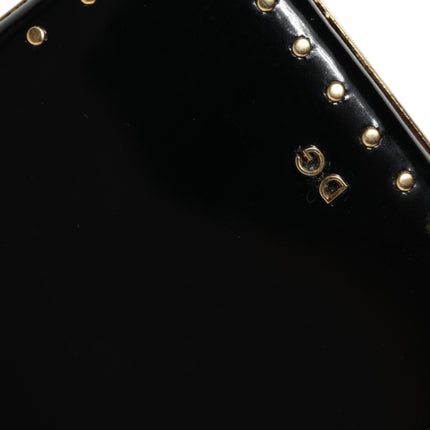 Black Leather Studs Gold Frame Clutch Evening Purse Bag