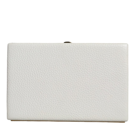 White Leather Gold Frame Clutch Evening Party Purse Bag