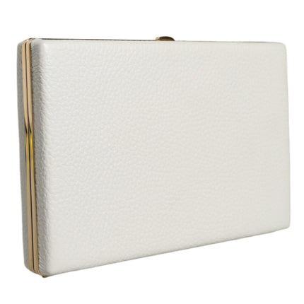 White Leather Gold Frame Clutch Evening Party Purse Bag