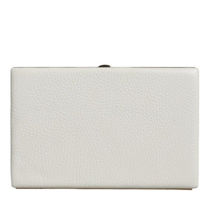 White Leather Gold Frame Clutch Evening Party Purse Bag