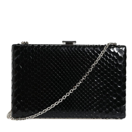 Black Leather Silver Frame Clutch Mini Crossbody Bag