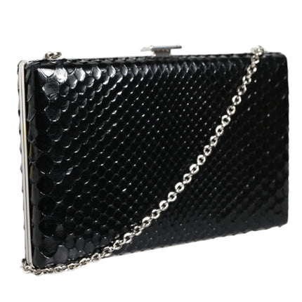 Black Leather Silver Frame Clutch Mini Crossbody Bag