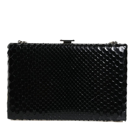 Black Leather Silver Frame Clutch Mini Crossbody Bag