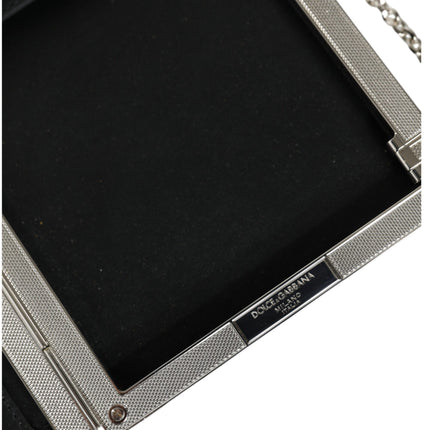 Black Leather Silver Frame Clutch Mini Crossbody Bag