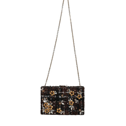 Multicolor Tweed Floral Clutch Evening Party Purse CrossBody Bag