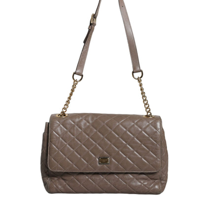 Brown Quilted Leather Shoulder Purse Satchel Bag