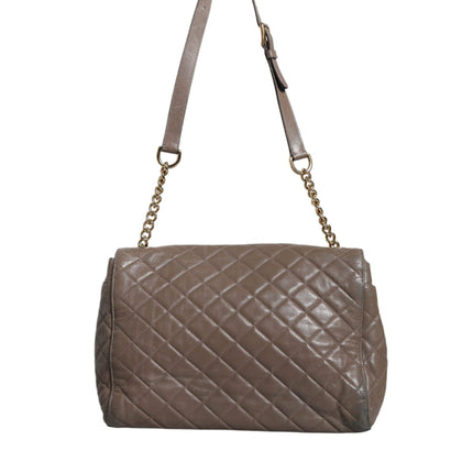 Brown Quilted Leather Shoulder Purse Satchel Bag