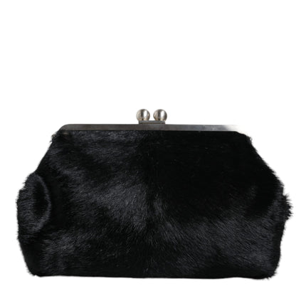 Black Fur Handbag Clutch Purse Pouch Bag