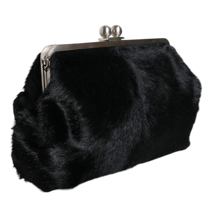 Black Fur Handbag Clutch Purse Pouch Bag