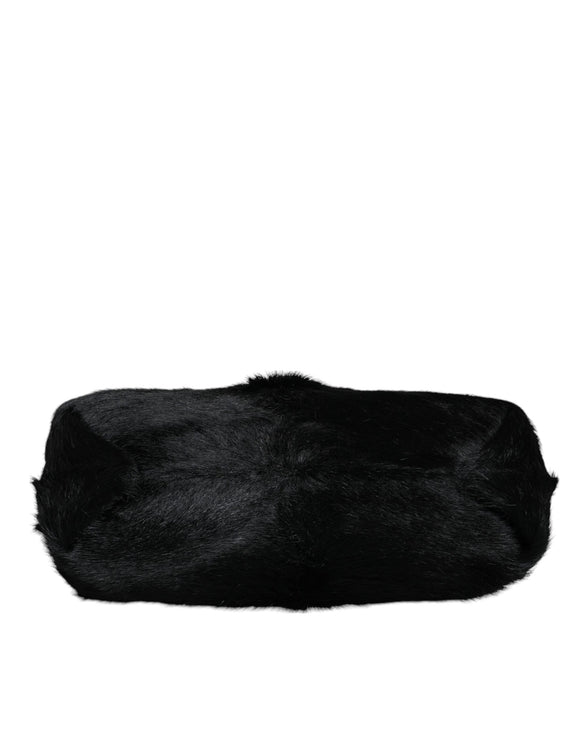 Black Fur Handbag Clutch Purse Pouch Bag