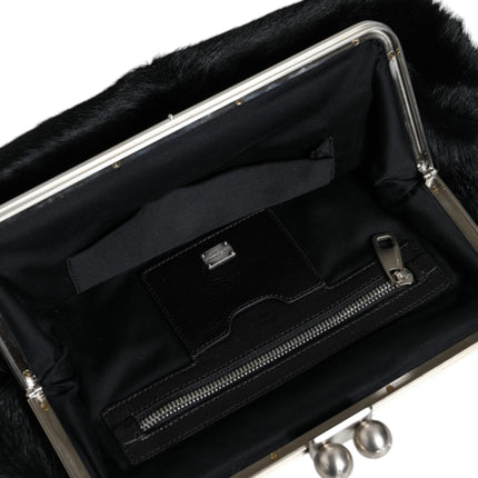 Black Fur Handbag Clutch Purse Pouch Bag