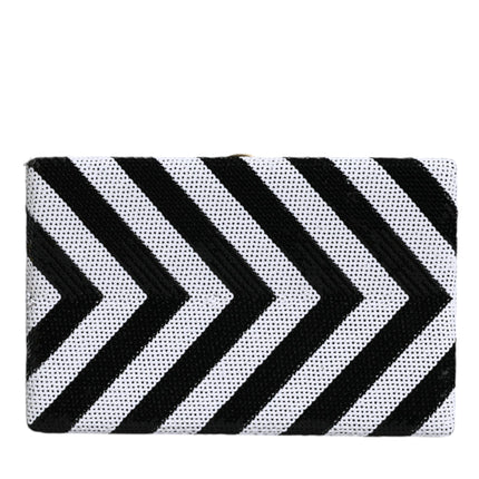 Black White Gold Frame Clutch Evening Party Purse Bag