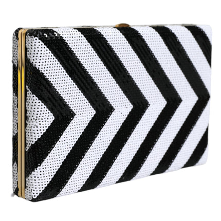 Black White Gold Frame Clutch Evening Party Purse Bag