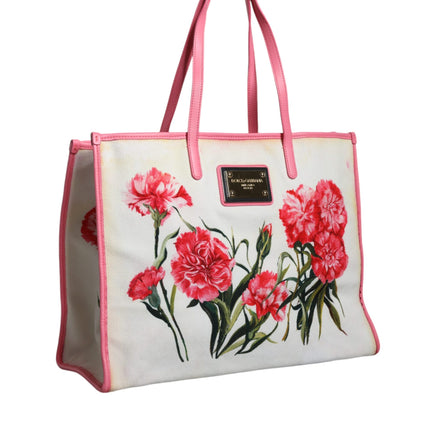 White Canvas Rose Embroidery Women Shopping Tote Bag