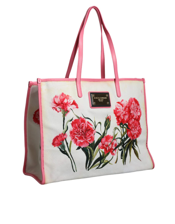 White Canvas Rose Embroidery Women Shopping Tote Bag