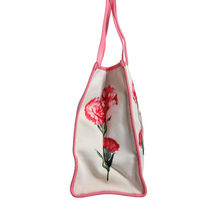 White Canvas Rose Embroidery Women Shopping Tote Bag