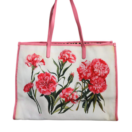 White Canvas Rose Embroidery Women Shopping Tote Bag