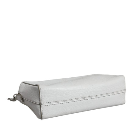 White Leather Large Pouch Zip Handbag Women Bag