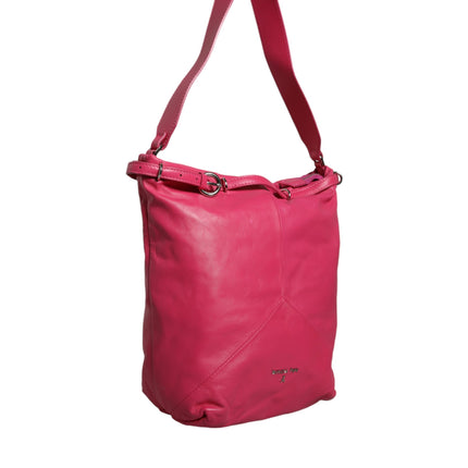 Fuchsia Pink Leather Shoulder Purse Tote Bag