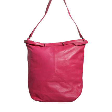 Fuchsia Pink Leather Shoulder Purse Tote Bag