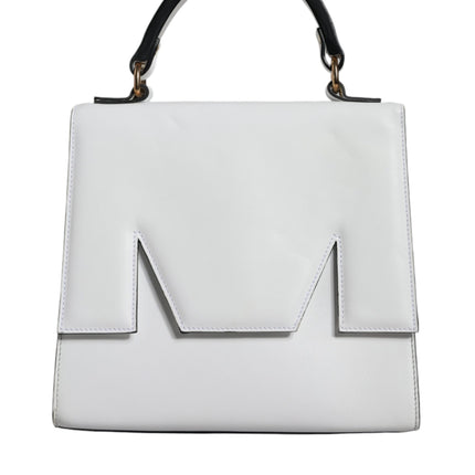 White Bovine Leather Top Handle Handbag Satchel Purse Bag