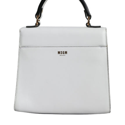 White Bovine Leather Top Handle Handbag Satchel Purse Bag