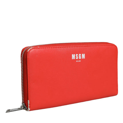 Red Leather Continental Zip Around Card Holder Bifold Clutch Wallet