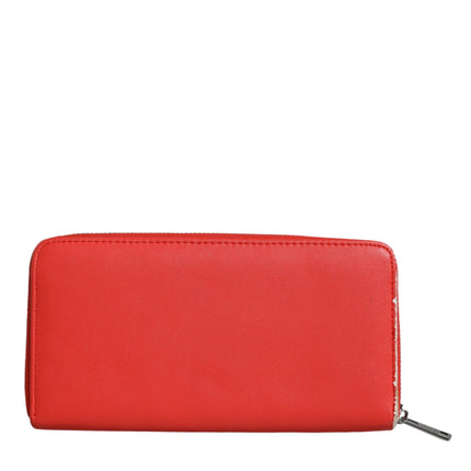 Red Leather Continental Zip Around Card Holder Bifold Clutch Wallet