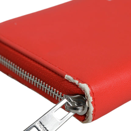 Red Leather Continental Zip Around Card Holder Bifold Clutch Wallet