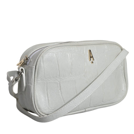 White Croc Print Leather Crossbody Sling Bag