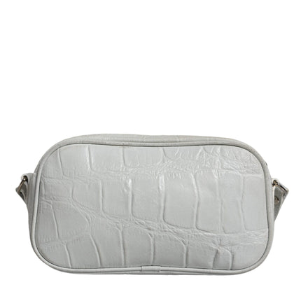 White Croc Print Leather Crossbody Sling Bag