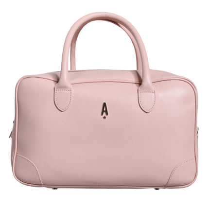 Pink Leather Logo Top Handle Duffel Handbag Women Bag