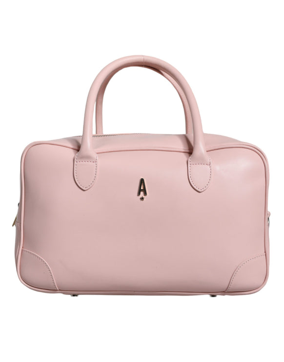 Pink Leather Logo Top Handle Duffel Handbag Women Bag