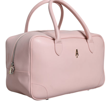 Pink Leather Logo Top Handle Duffel Handbag Women Bag