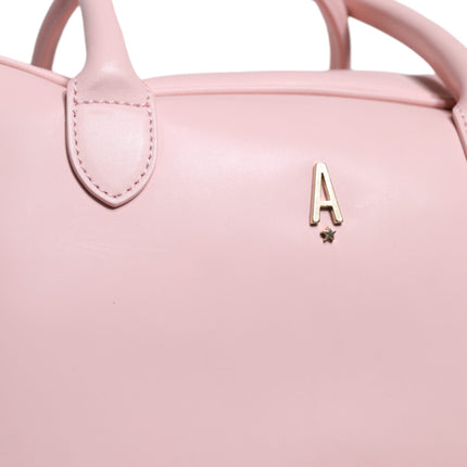 Pink Leather Logo Top Handle Duffel Handbag Women Bag