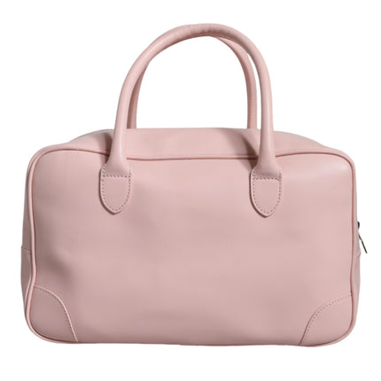 Pink Leather Logo Top Handle Duffel Handbag Women Bag