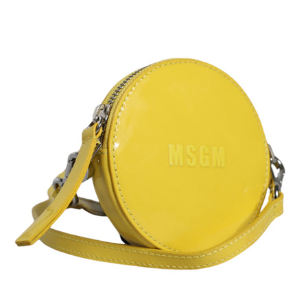 Yellow Leather Logo Crossbody Sling Shoulder Round Bag