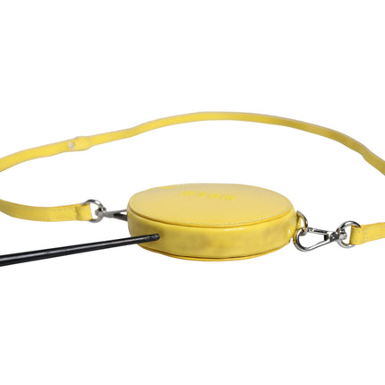 Yellow Leather Logo Crossbody Sling Shoulder Round Bag