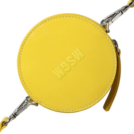 Yellow Leather Logo Crossbody Sling Shoulder Round Bag