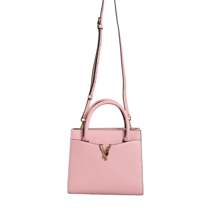 Pink Small Top Handle Grainy Calf Leather Crossbody Bag